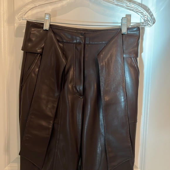 Jonathan Simkhai - Tessa Vegan Leather Tie Waist Pant In Brown - Picture 9 of 10